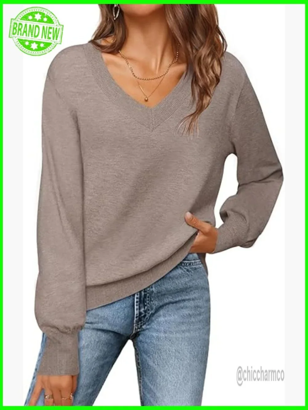 Lightweight Knit Pullover Sweater Long Sleeve V-Neck Casual Fall Winter Tops